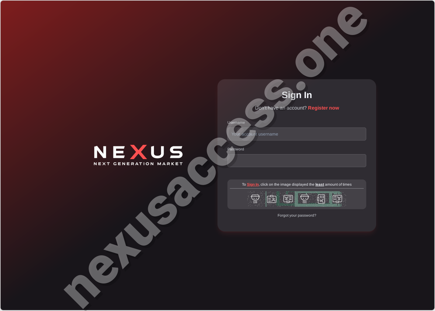 Nexus market login screen — first step after using Nexus market link